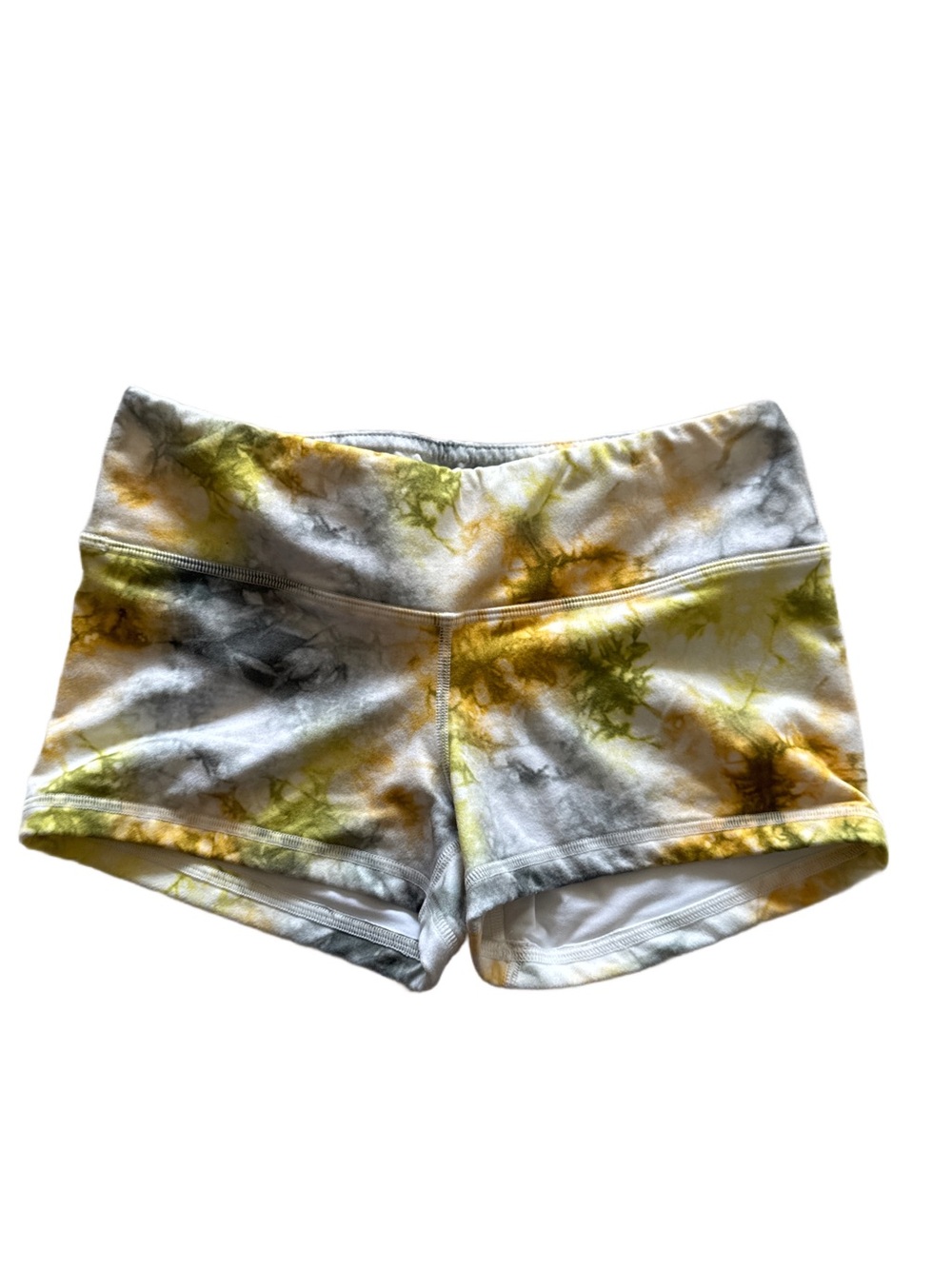 Fleo Women's Tie-Dye Bike Shorts - Yellow & Gray small 2”